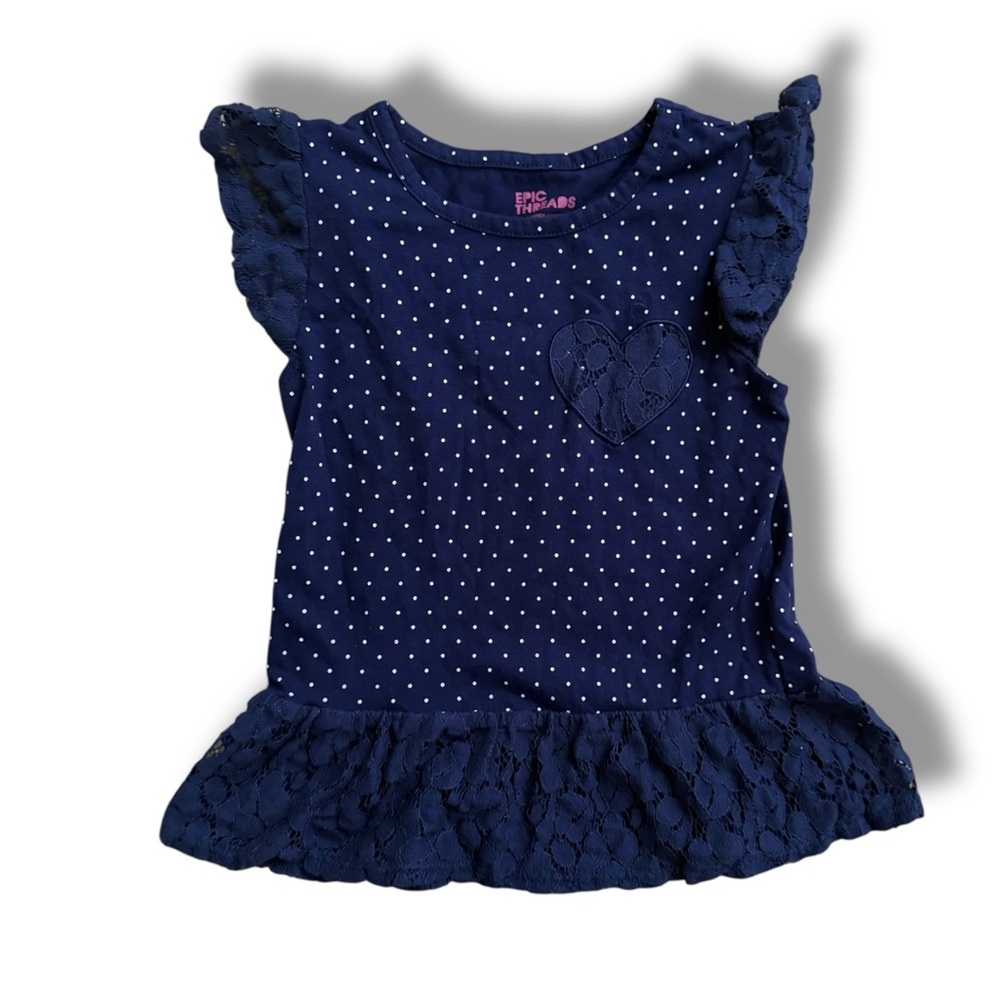 Epic Threads Navy Blue Kids Blouse with Polka Dots